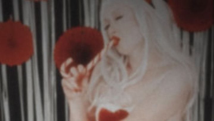 Woman Flirts, Sucks &amp; Fucks Herself Candy Cane Holiday Theme