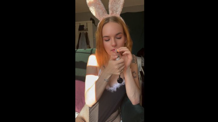 Slutty bunny smokes a blunt