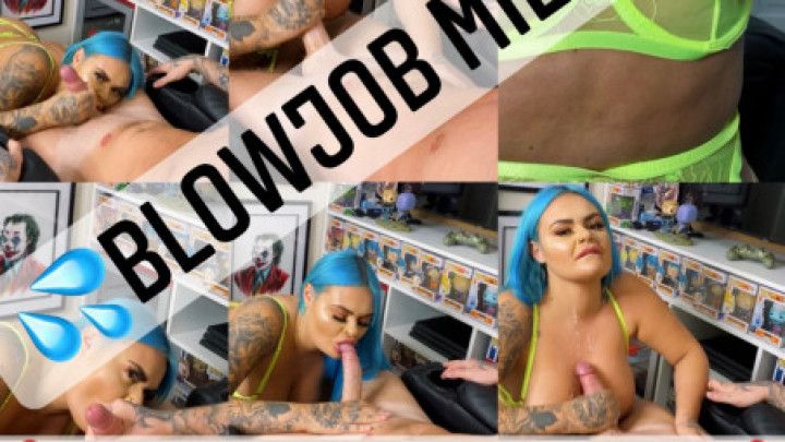 Gamer girl handjob milks his hard cock