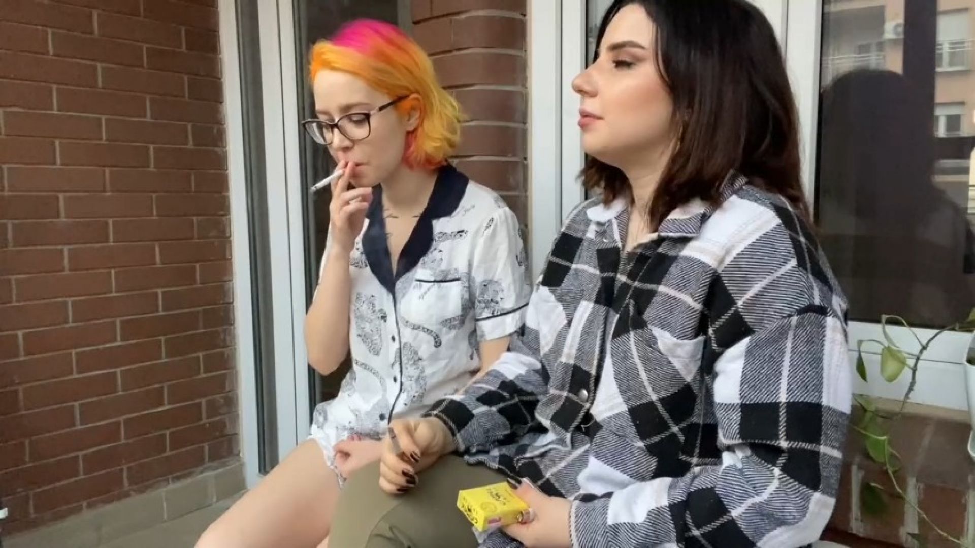 2 girls smoking Older Step-sister teaches smoking cigarettes