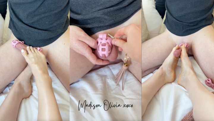 Unlocked Chastity Foot Job
