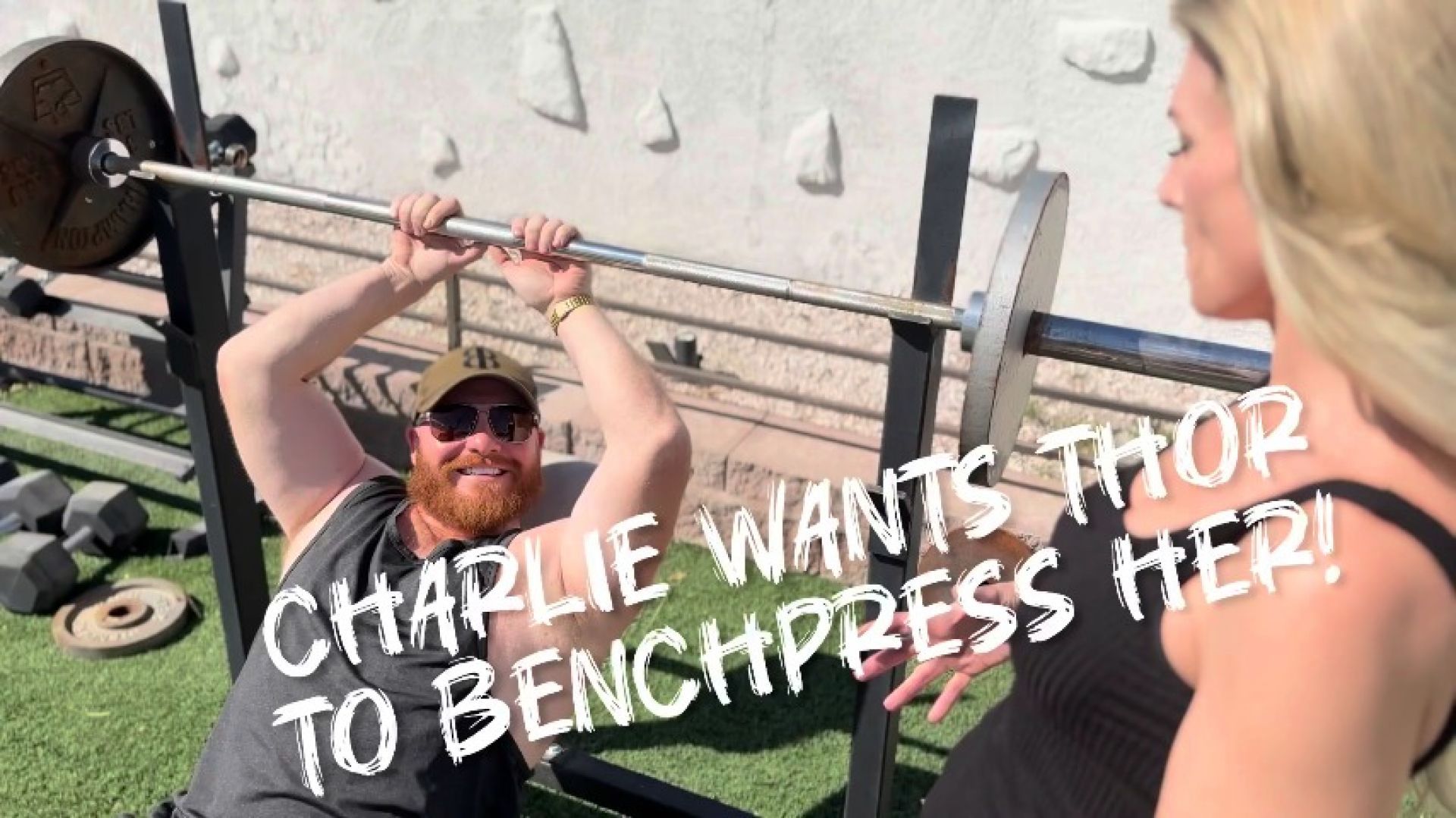 SEXY Blonde MILF interrupts BIG White Dude lifting Weights