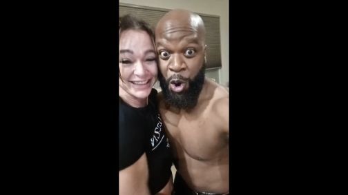 Simone Steele gropes Doc Chocolate's junk