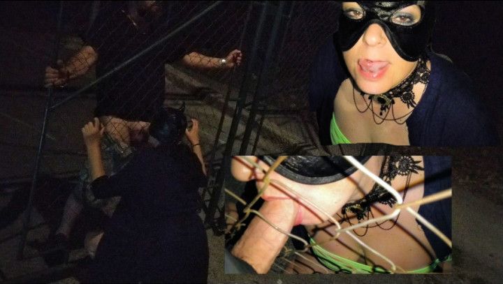 Sucking fat cock through the fence