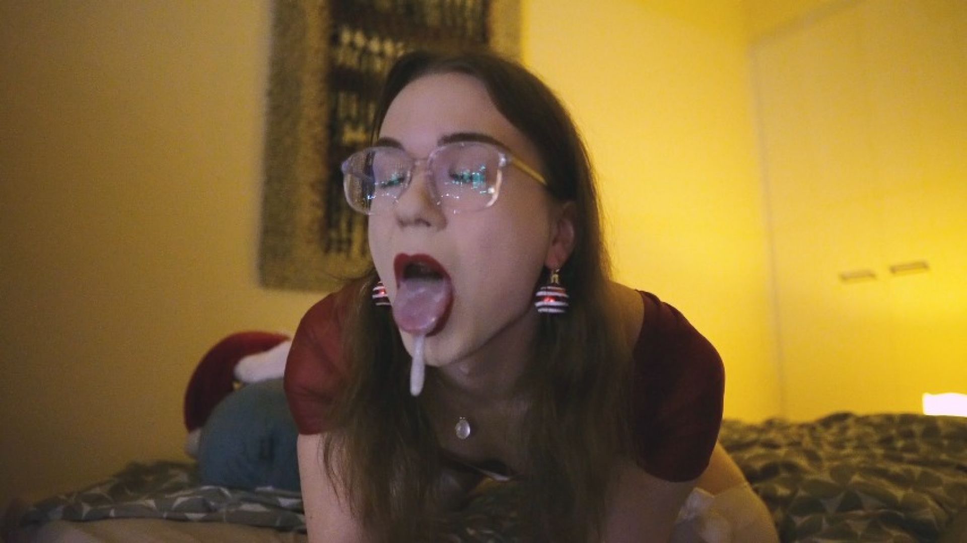 Night-time masturbating and cum eating