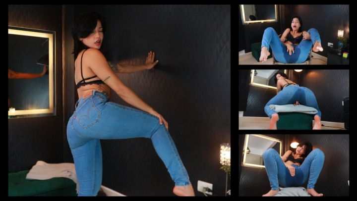 Jeans pants wetting masturbating until cum
