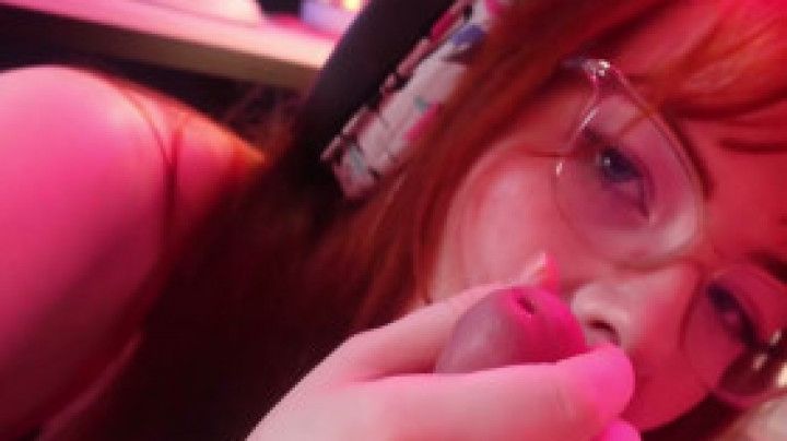 redhead gamer girl gives under desk support - egirl blowjob