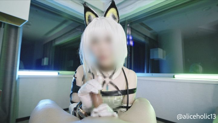 Arknights Cosplayer Femdom lotion satin glove handjob