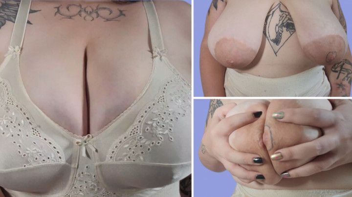 Sensual strip tease and saggy tits worship