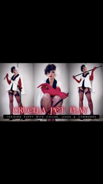 Cruella Pet Play: Training slave with Collar, Leash &amp; Comman