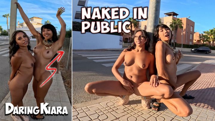 Two Latinas Walking and Masturbating around Town