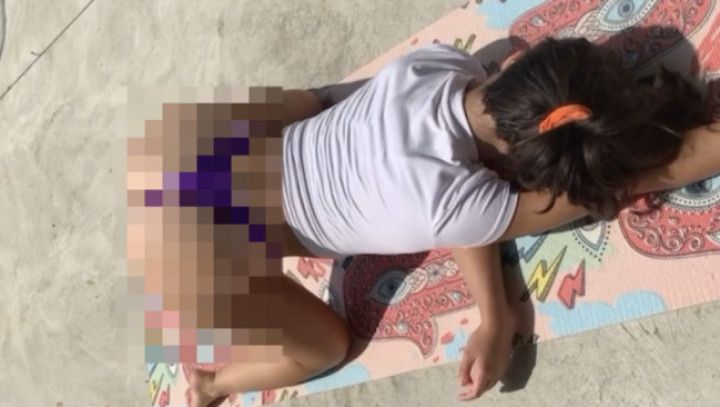 18 year old 4'11 Asian does yoga outside