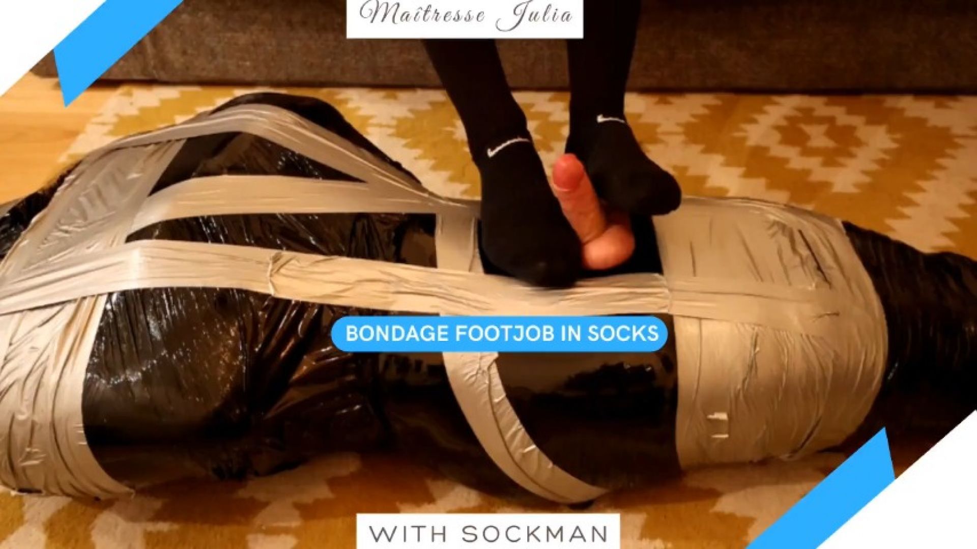Footjob in Socks under step-Mommification Duct tape