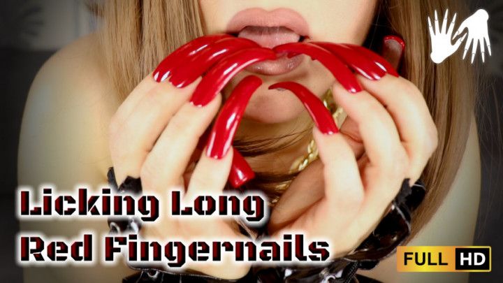 Licking Long Red Fingernails &amp; Tapping with Nails
