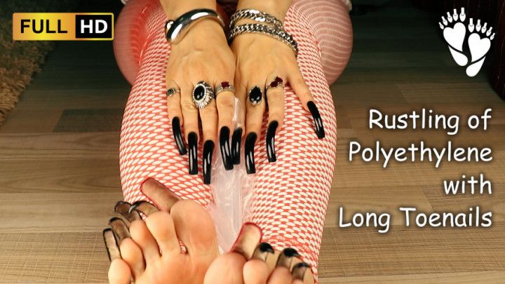 Rustling of polyethylene with long toenails asmr