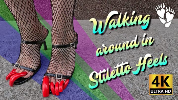 I walk around in stiletto Heels with - Long Red Toenails