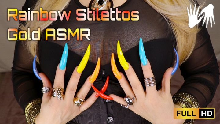 Rainbow Stilettos &amp; Gold ASMR - tapping, rings, bracelets