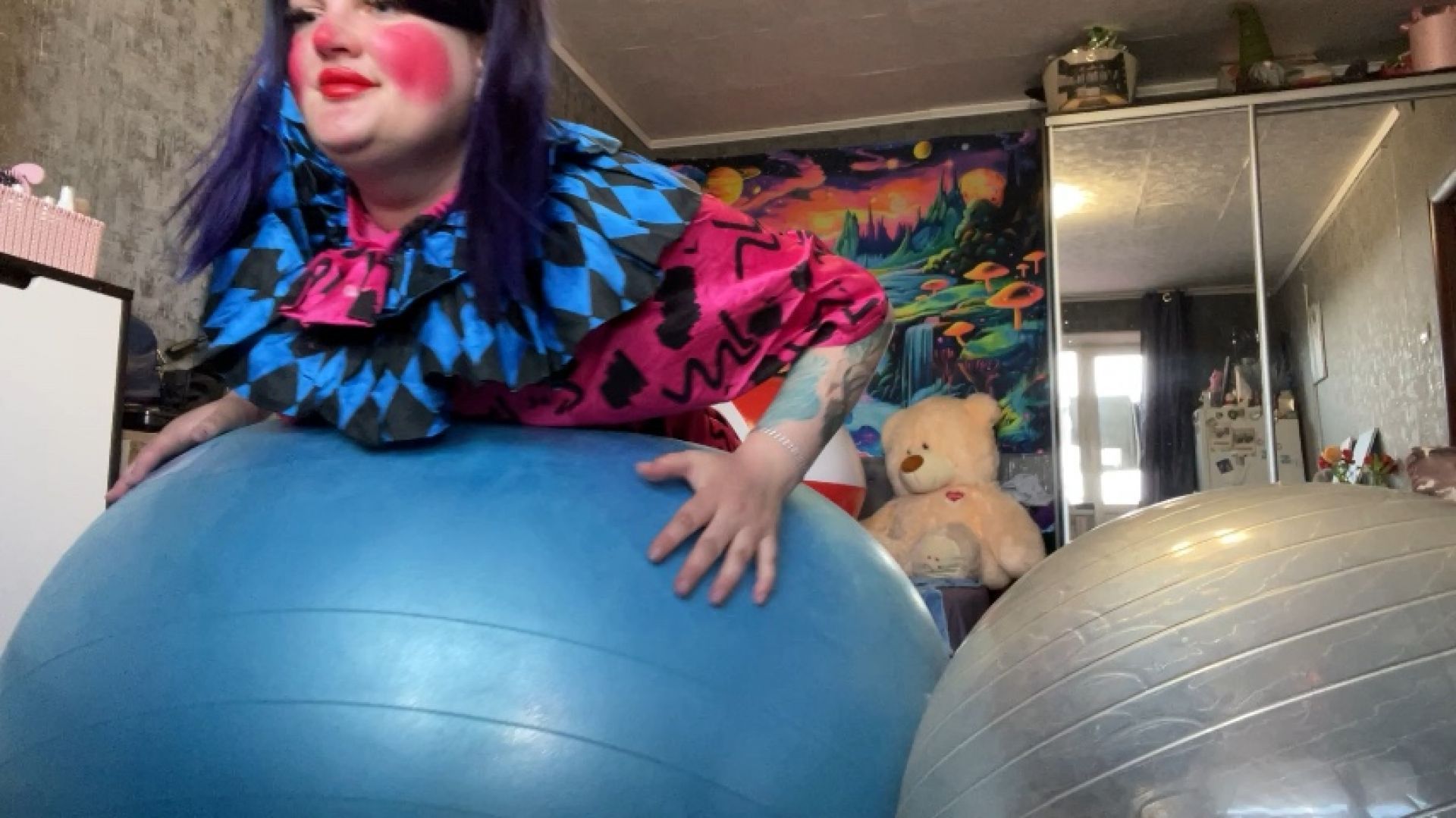 Clown girl fun on balls