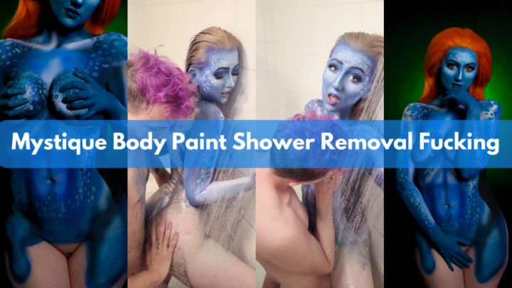 X-Men Mystique Body Paint Shower Removal &amp; Fucking