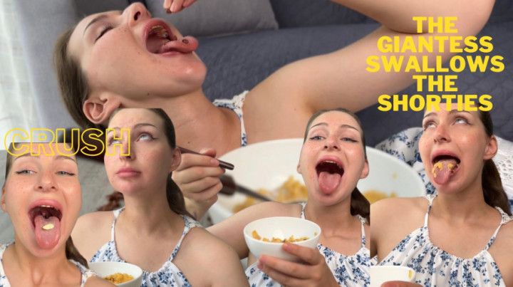 The giantess swallows the shorties