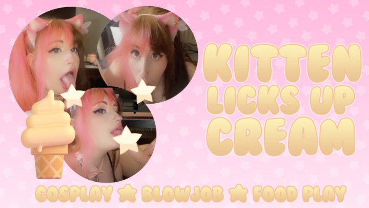 Kitten Cosplayer Licks Up Cream | Messy Creamy Blowjob