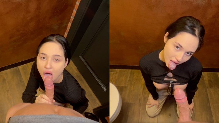 Blowjob in a public toilet of a cafe