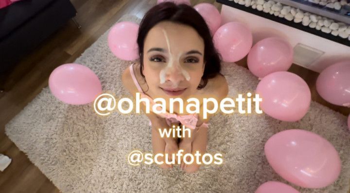 Ohana Petite blowjob and facial cum in pink lingerie