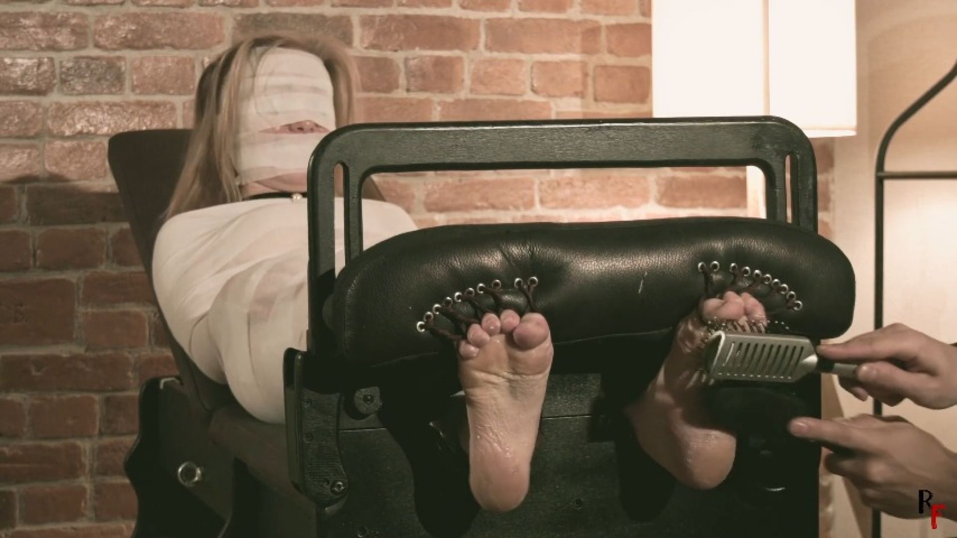 Full mummification for Olesya - Tickling her bare feet