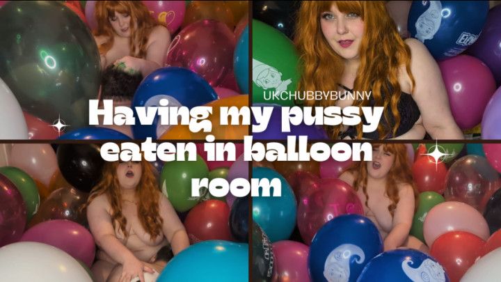Pussy eating in balloon room while reading magazine