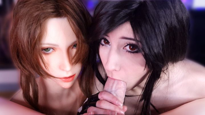 Tifa &amp; Aerith Deepthroat blowjob threesome withGAMELADY doll
