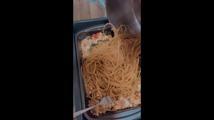 Cooking pasta  with salmon