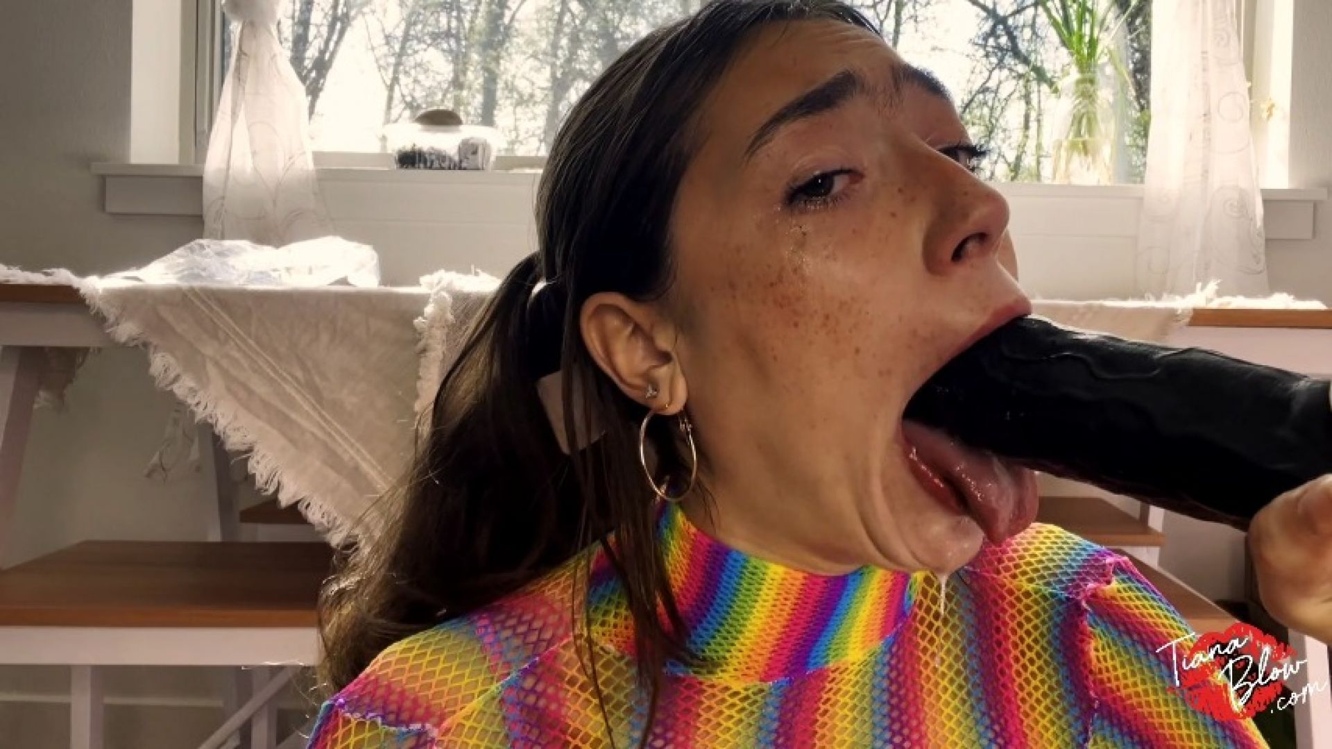 Slimey Solo Dildo BJ of slut teen Tiana Blow