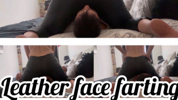 Leather face farting face sitting