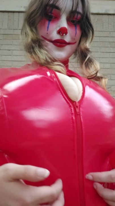 Big Titty Texan Clown PVC Bodysuit Worship