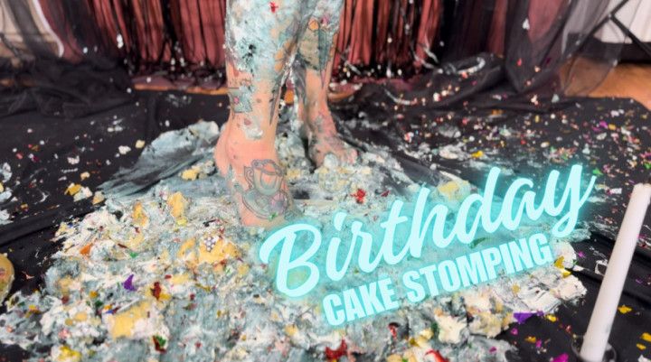 Stepping on cake - messy sploshing