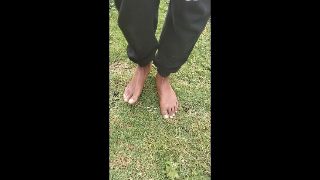 Walking barefoot outdoors