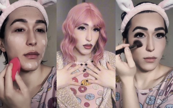 Femboy to sexy sissy transformation with makeup and wig