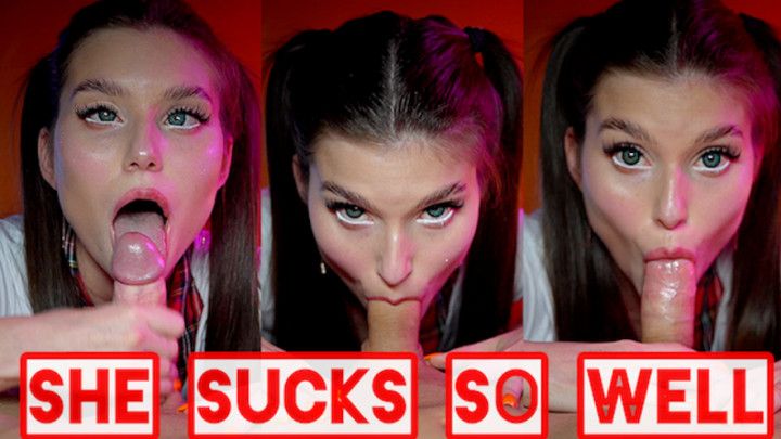 Anime girl in school uniform sucking dick