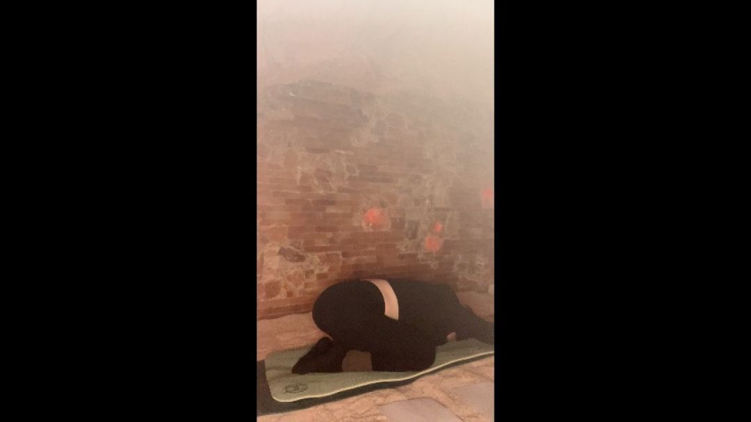 Doing yoga in the salt cave