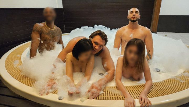 18yo Tiny Asian petite Halloween 4some orgy
