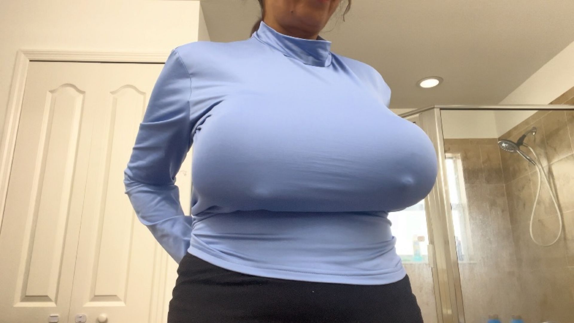 Busty slut tits tied under sweater