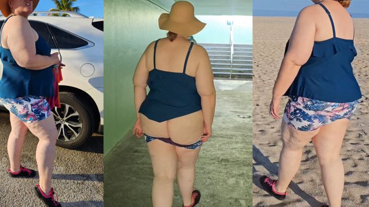 Big ass BBW SSBBW going to the beach with panty down