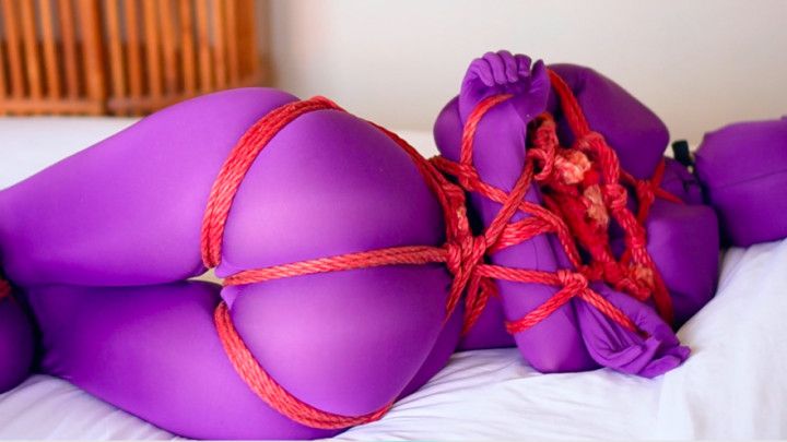 Zentai bondage with unbearable tight rope between legs