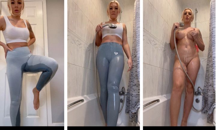 Wetting new grey leggings