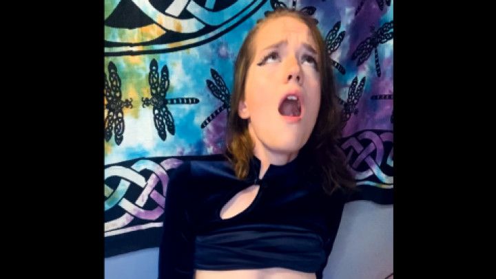 Amber Moons Tiny Shaved Pussy Takes Entire Dildo on Mirror