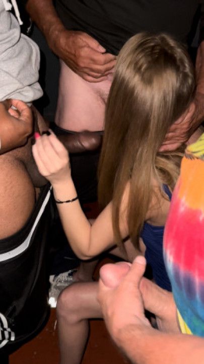 petite Slut takes multiple loads~My First Bukkake