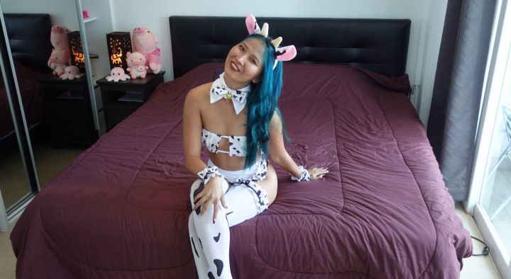 Asian Geek With Blue Hair And Cosplay