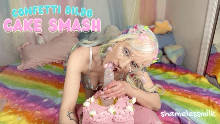 Confetti Dildo Deepthroat Cake Smash