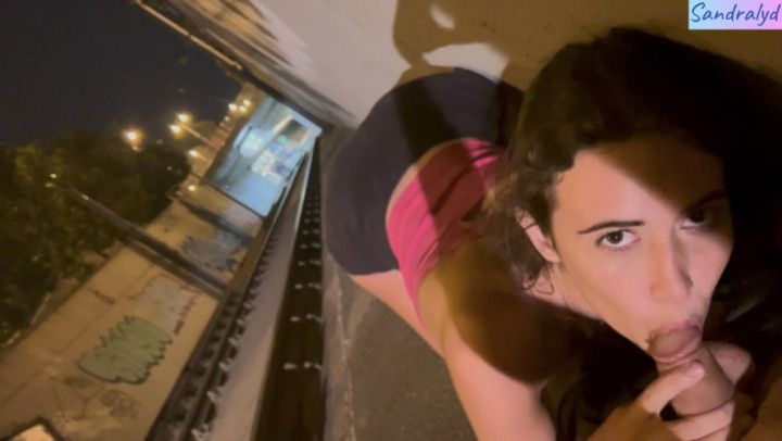 Public blowjob next to the tram