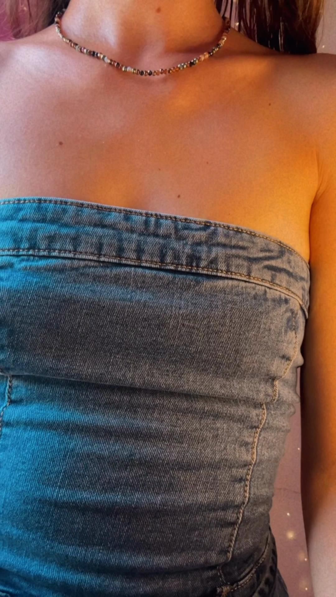 Cute Spanish Girl in Tiny Denim Dress